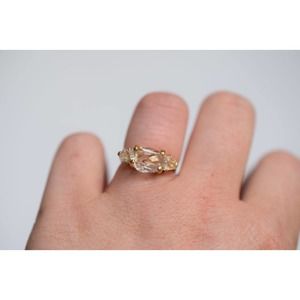 Size 6 Gold Engagement Ring, 14k Solid Gold, Three Stone Wedding Ring Ro…